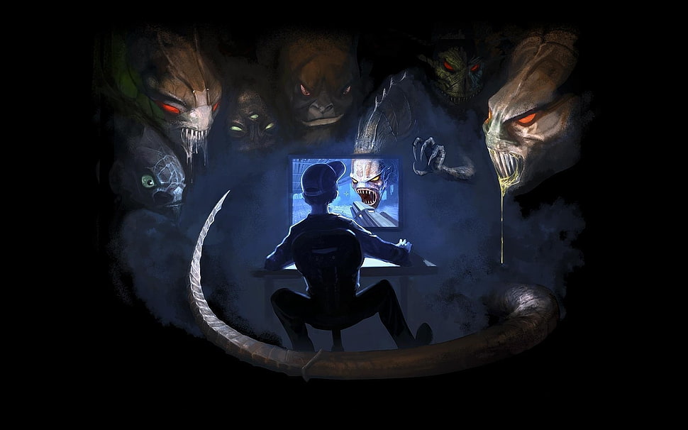 Gamer, Computer screen, PC gaming, creature HD wallpaper