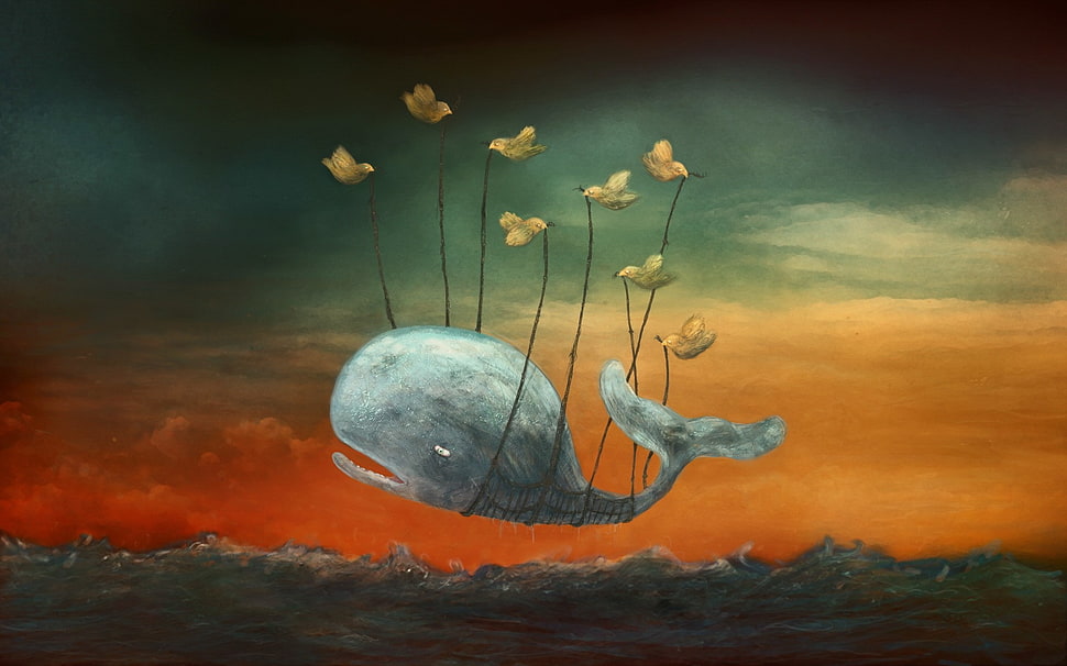 gray whale painting, artwork, Moby Dick HD wallpaper