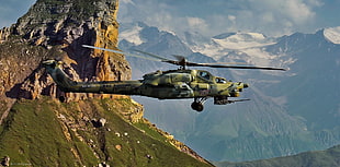 green helicopter, military, helicopters, Mil Mi-28, Russian Air Force