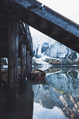 brown canoe, nature, water, boat, snow HD wallpaper