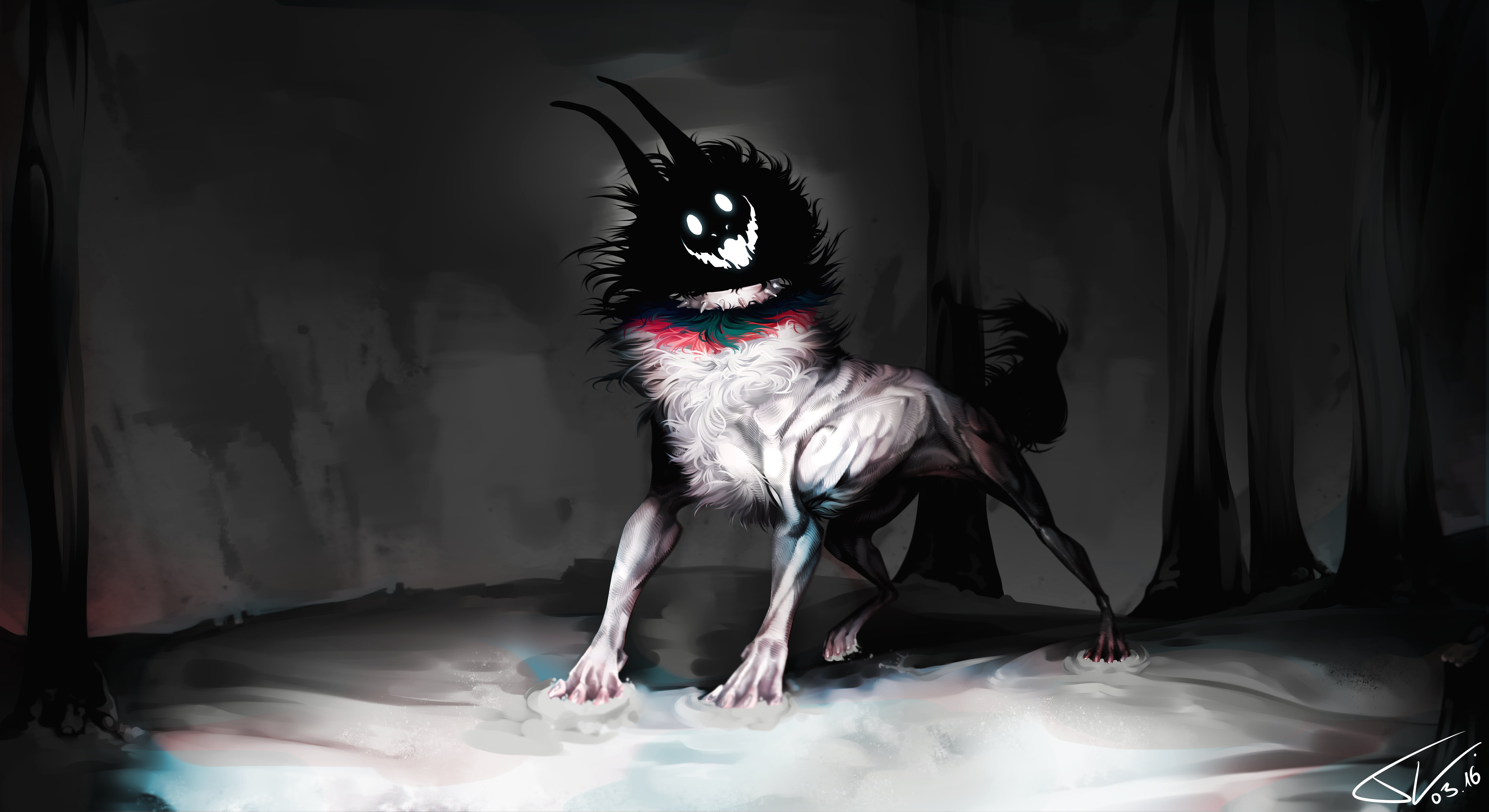 illustration of monster, horror, dog, smiling