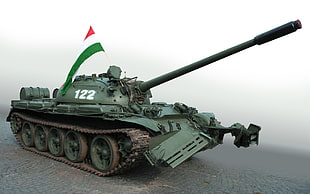 green battle tank, tank, T-54, tracks, white background