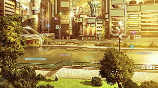 gold building illustration, city, cityscape, digital art HD wallpaper