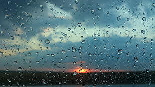 window's dewdrops, sunset, water, water on glass, rain