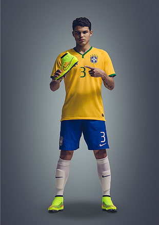 men's yellow V-neck shirt, soccer, Nike, mercurial, Chorão HD wallpaper