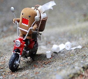 red and black motorcycle toy, Domo, humor, toys