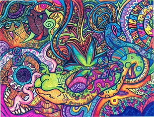 multicolored doodle art wallpaper, abstract, surreal, LSD, artwork
