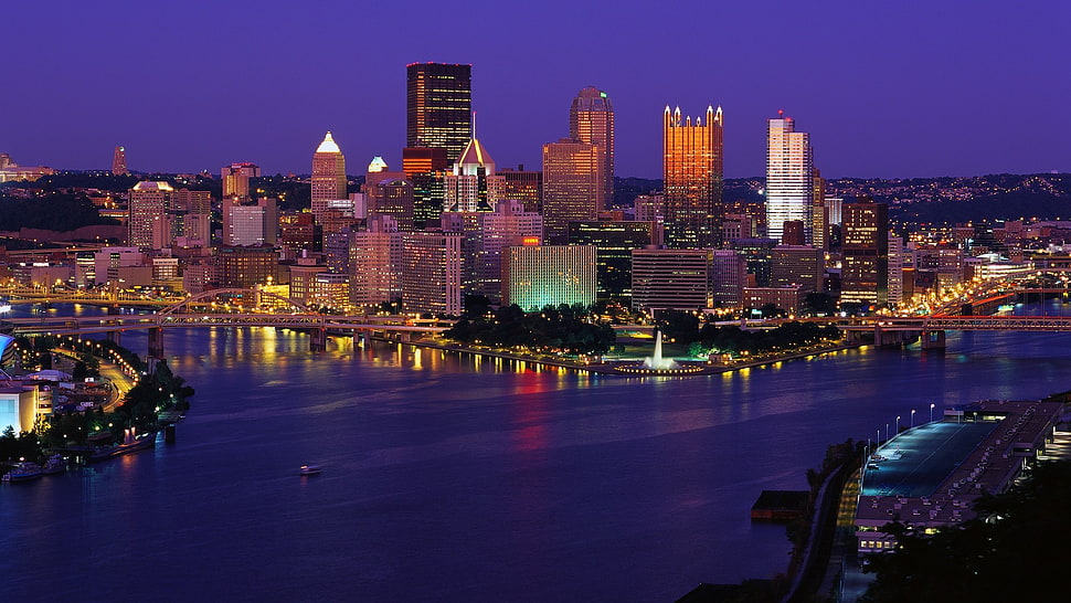 lighted cityscape, Pittsburgh, Pennsylvania, USA, night HD wallpaper