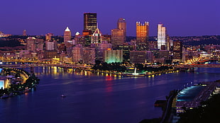 lighted cityscape, Pittsburgh, Pennsylvania, USA, night