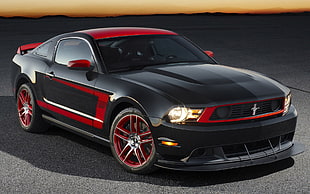 black and red Ford Mustang coupe, boss 302, Ford Mustang, muscle cars, car