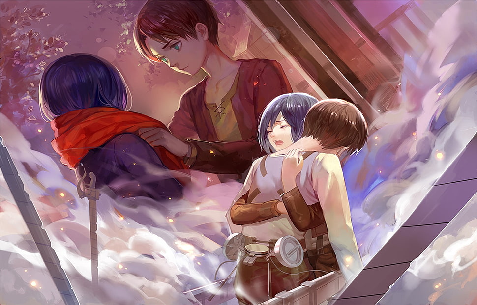 Erin Attack of Titans character wallpaper, Shingeki no Kyojin, Eren Jeager, Mikasa Ackerman, anime HD wallpaper