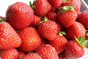 shallow focus photography of pile of strawberries HD wallpaper