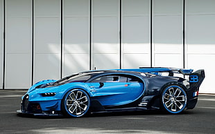 black and blue sports car, car, vehicle, blue cars, Bugatti Vision Gran Turismo HD wallpaper