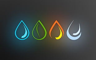 blue, green, orange, and white tear drops illustration