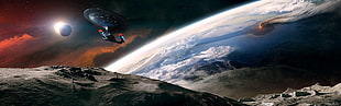 earth illustration, Star Trek, space, planet, spaceship