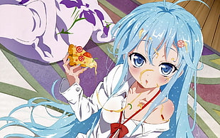 blue haired woman anime character