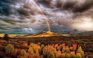 brown and white concrete house, nature, landscape, rainbows, mountains