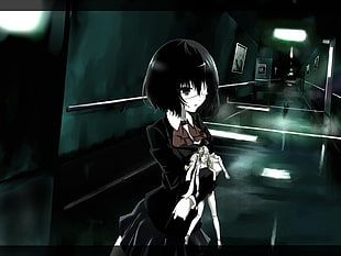 black haired anime girl illustration