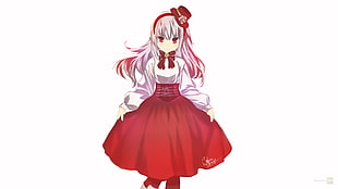 female wearing white and red dress anime character, original characters, red, white hair, manga