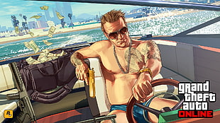 Grand Theft Auto Online cover, Grand Theft Auto V, Grand Theft Auto V Online, boat, money HD wallpaper