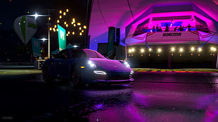 purple and black Porsche sports car near Horizon wallpaper
