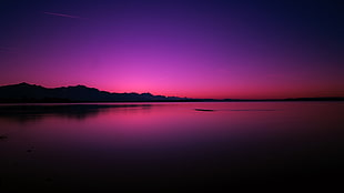 landscape photography of mountain, lake, sunset, horizon, night