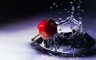 red cherry and water splash photo HD wallpaper