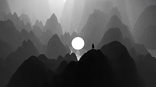 silhouette of man standing on rocks illustration