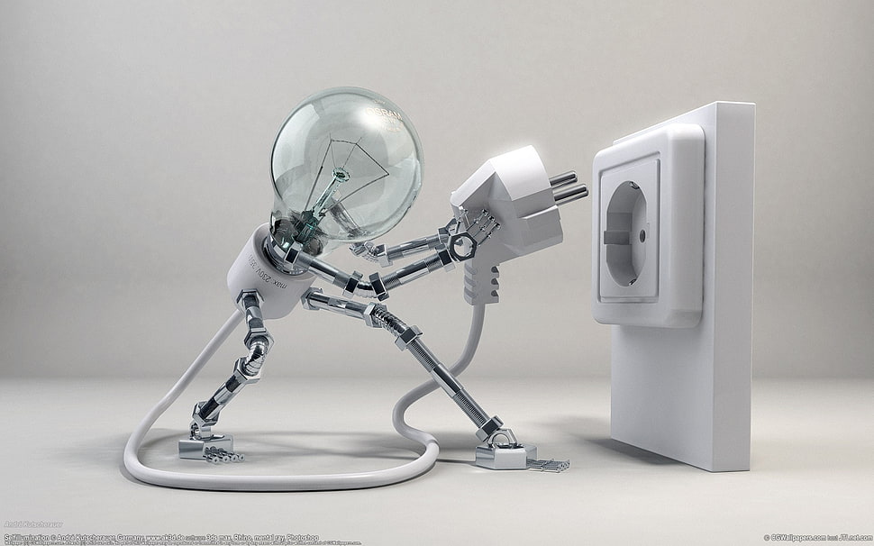 white light bulb and electric plug HD wallpaper