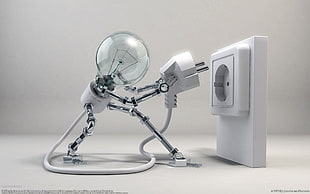 white light bulb and electric plug HD wallpaper