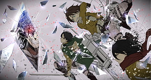 animated Attack on Titans wallpaper, Shingeki no Kyojin, Mikasa Ackerman, Eren Jeager, Levi Ackerman