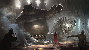 video game wallpaper, fantasy art, snake, giant, trolls