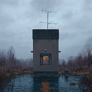 black and gray concrete building, Simon Stålenhag, artwork