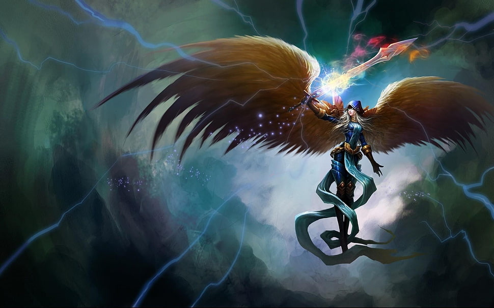 winged character holding sword HD wallpaper, fantasy art HD wallpaper