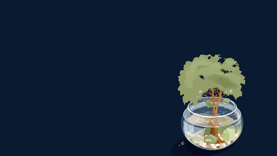 clear glass bowl with tree illustration HD wallpaper