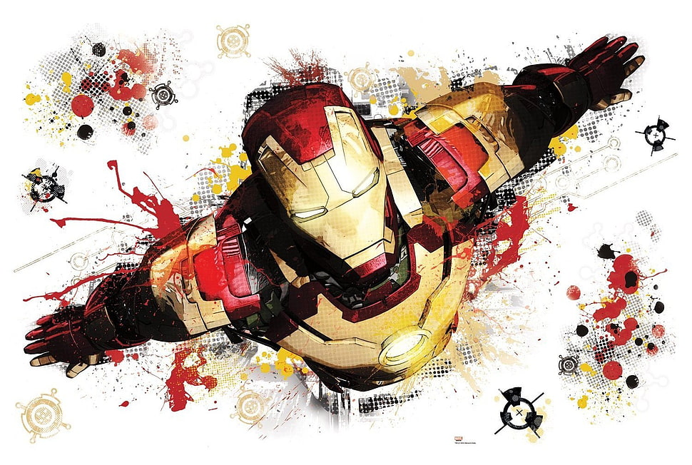 Iron Man illustration, Iron Man, paint splatter, Marvel Comics, artwork HD wallpaper