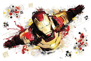 Iron Man illustration, Iron Man, paint splatter, Marvel Comics, artwork