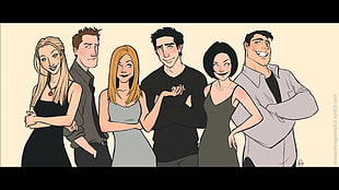 group of people illustration, Friends, cartoon HD wallpaper