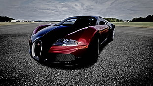 red and black Honda Civic sedan, car, Bugatti, Bugatti Veyron, supercars