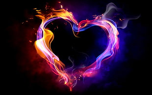 photo of flame forming heart HD wallpaper
