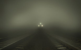 gray train tracks, mist, railway, train