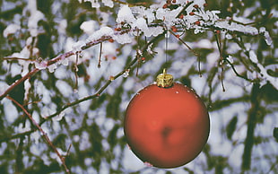 red Christmas ball, Christmas ornaments  HD wallpaper