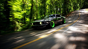 black sports coupe, car, Ford Mustang, Ford Mustang RTR-X, road