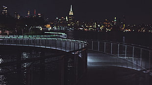 gray concrete bridge, Bridge, Night city, Night