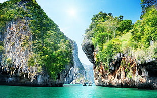 green and gray islands, nature, landscape, water, Thailand