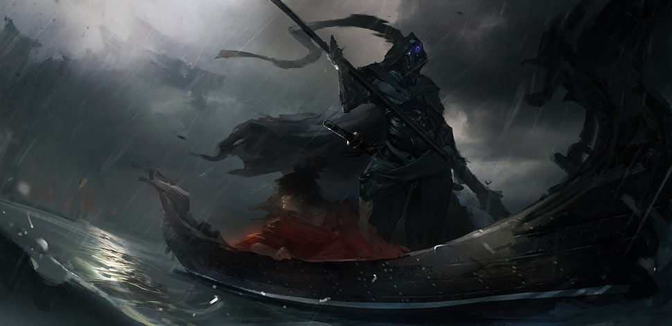 black and red compound bow, fantasy art HD wallpaper