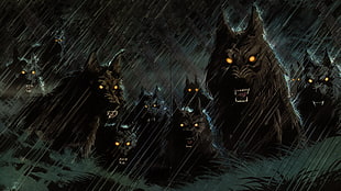 group of wolves wallpaper, fantasy art, artwork, wolf, dog