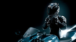 black and gray motocross helmet, Suzuki GSX-R, depth of field, motorcycle, Suzuki