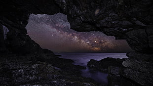 black cave, nature, night, stars, Milky Way
