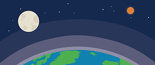 planet earth illustration, space, Earth, Moon, stars